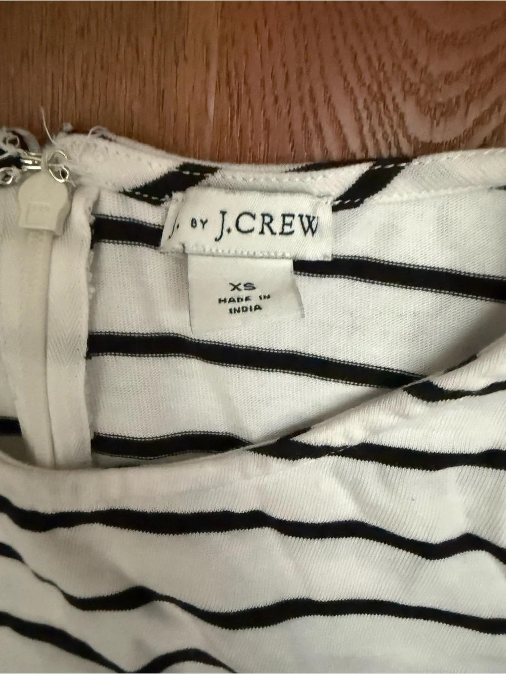 J. Crew Striped T-Shirt Dress XS White Black Cotton Mini Back Zip Flawed